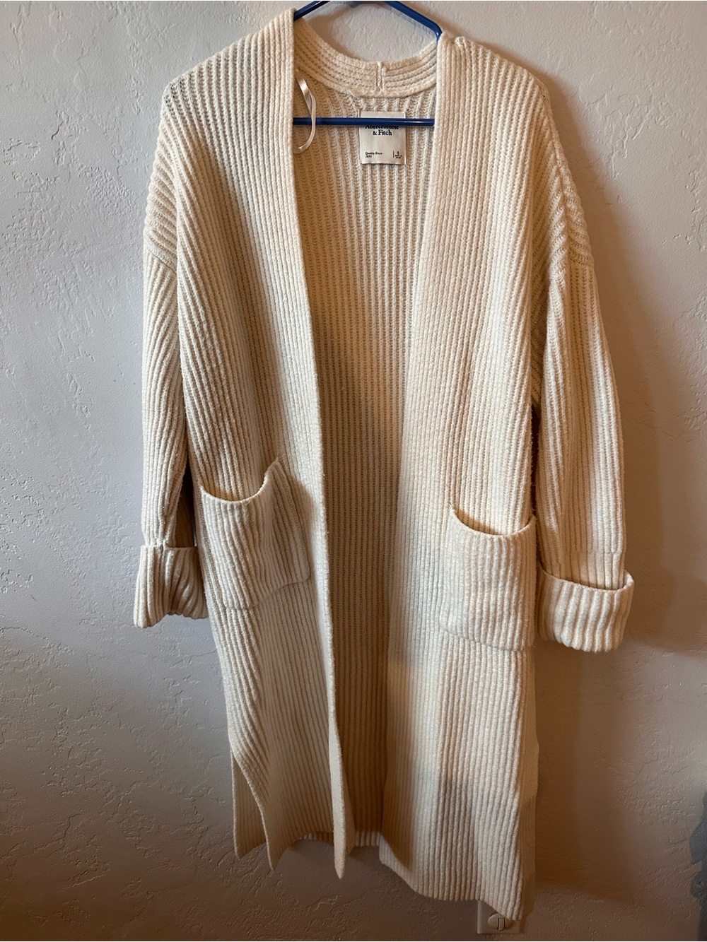 Abercrombie & Fitch Cream Ribbed Open-Front Cardigan
